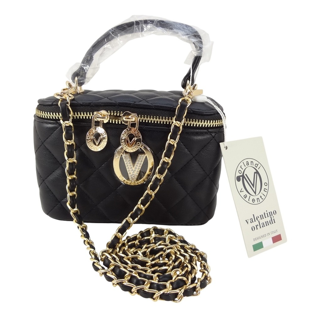 Valentino Orlandi Vanity Bag Black NEW Quilted Leather V-3022D